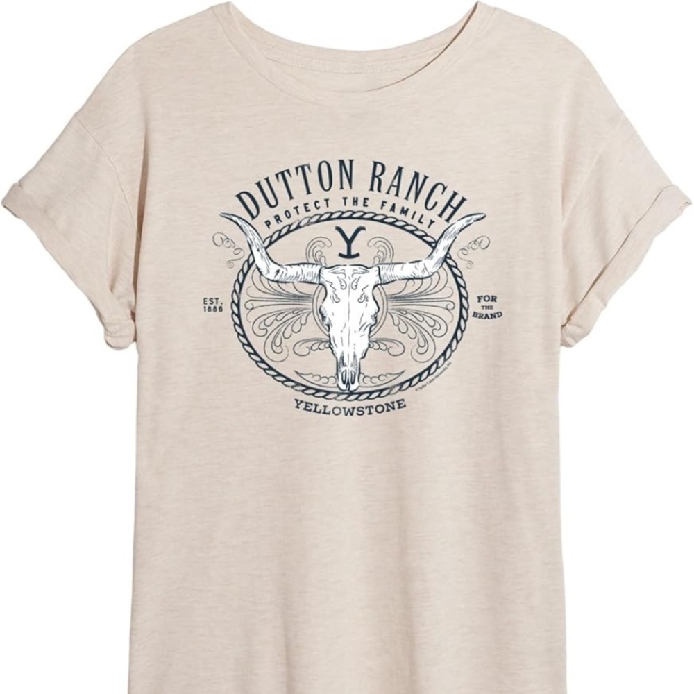 Yellowstone Dutton Ranch Decorative Longhorn Skull short sleeve graphic t-shirt